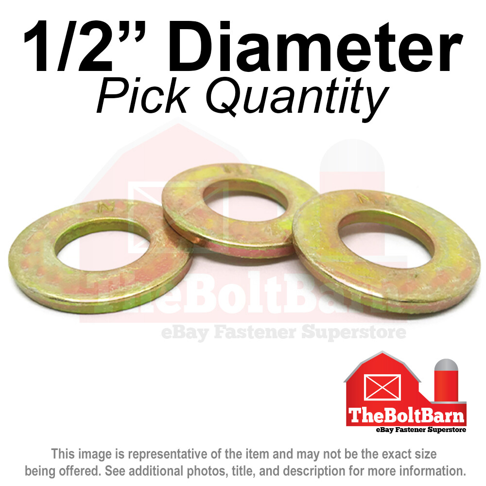 1/2″ SAE Flat Washers Grade 8 Steel Zinc Yellow (Pick Quantity)