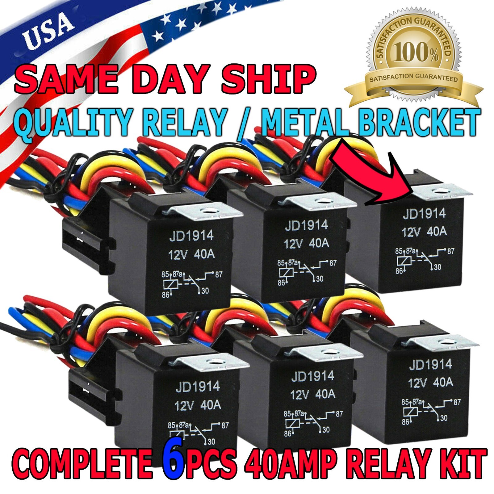 6pcs 5Pin Car Automotive SPDT Relay Switch Harness Socket Waterproof 40A 12V DC