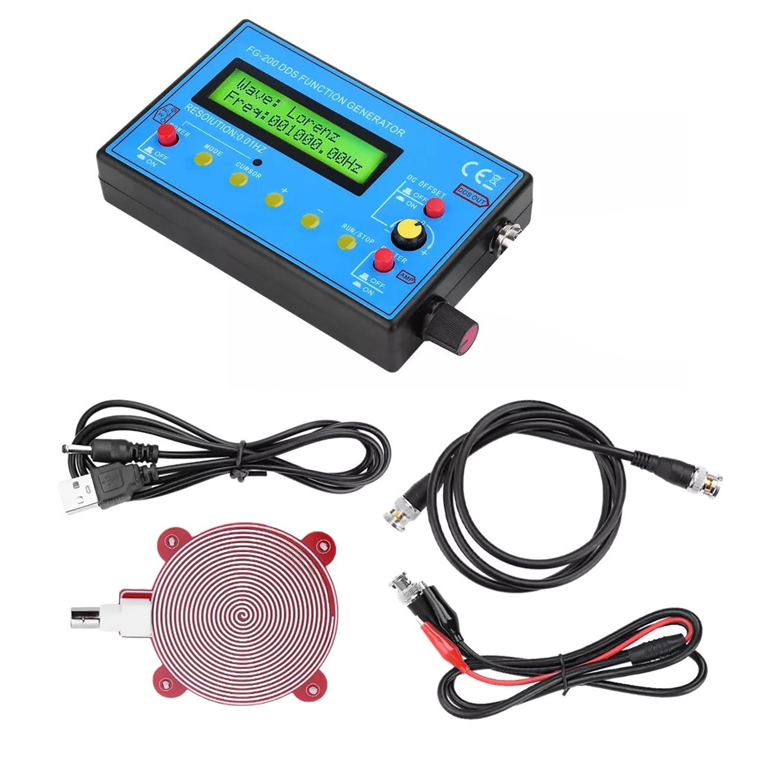 DDS Signal Generator 0.01Hz-500kHz 15 Waveforms with BNC Cable for Oscilloscope