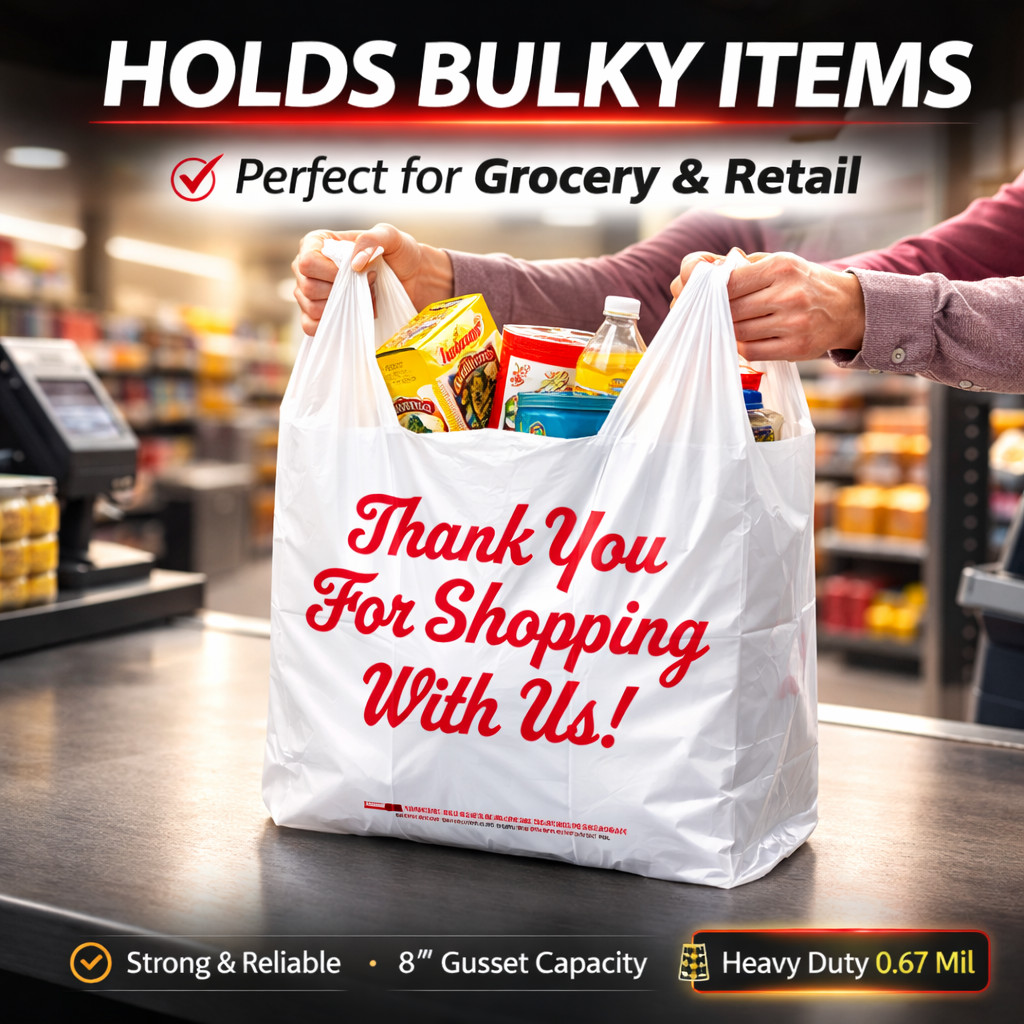 Bags 1/5 Large 23 x 13 x 8″ Thank You» T-Shirt Plastic Grocery Shopping Bags