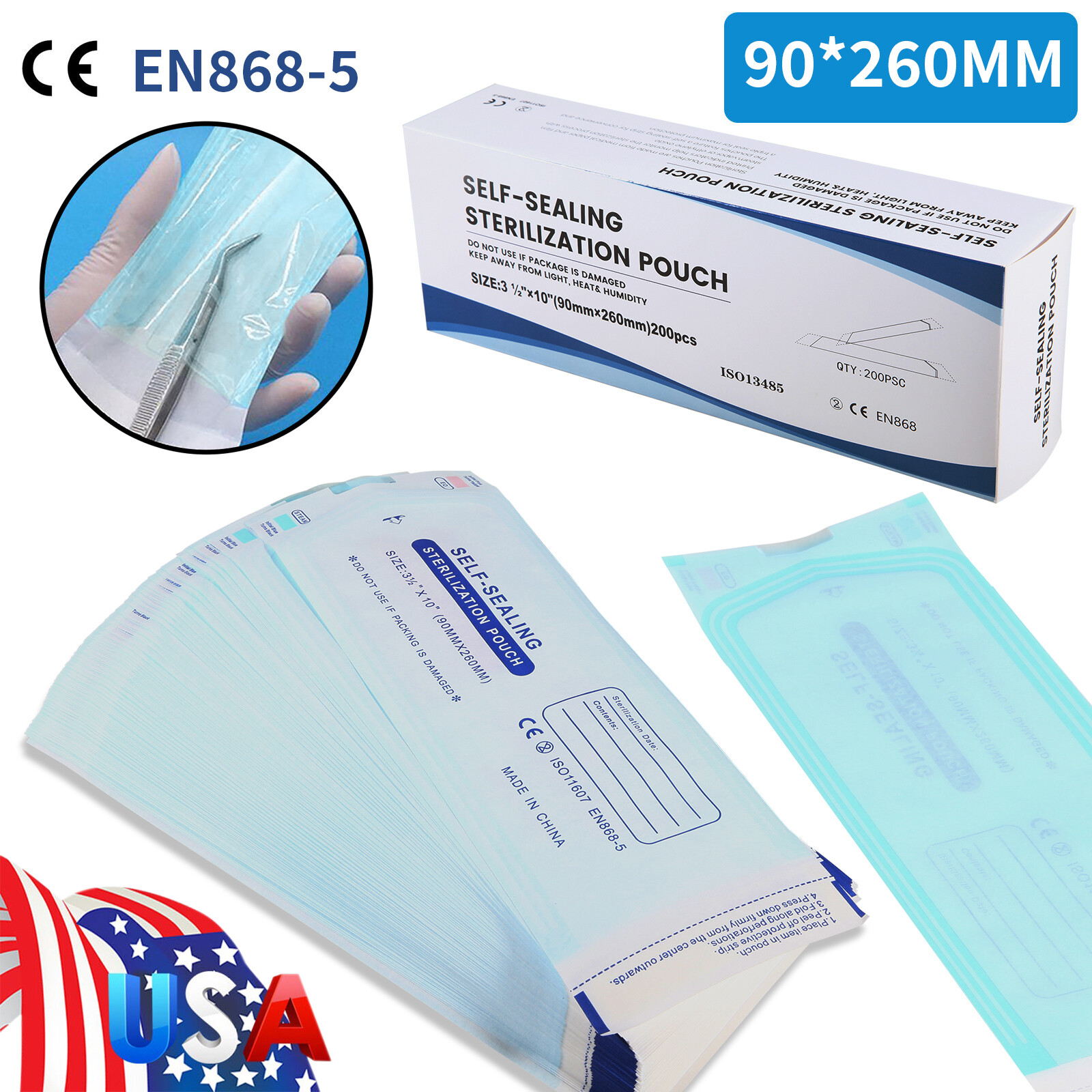 200 3.5″ x 10″ Self-ing Sterilization Pouches for Autoclave SA