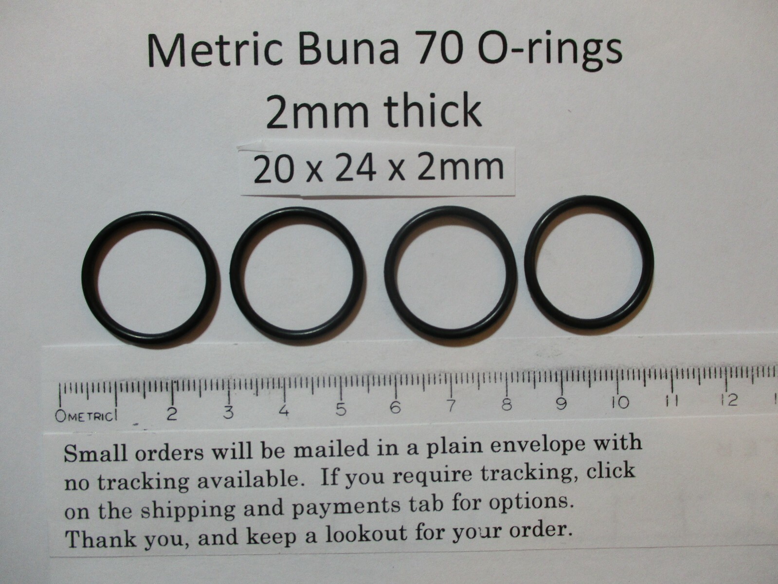 20mm ID x 24mm OD x 2mm thick O-ring. Buna-70. Quan 4.