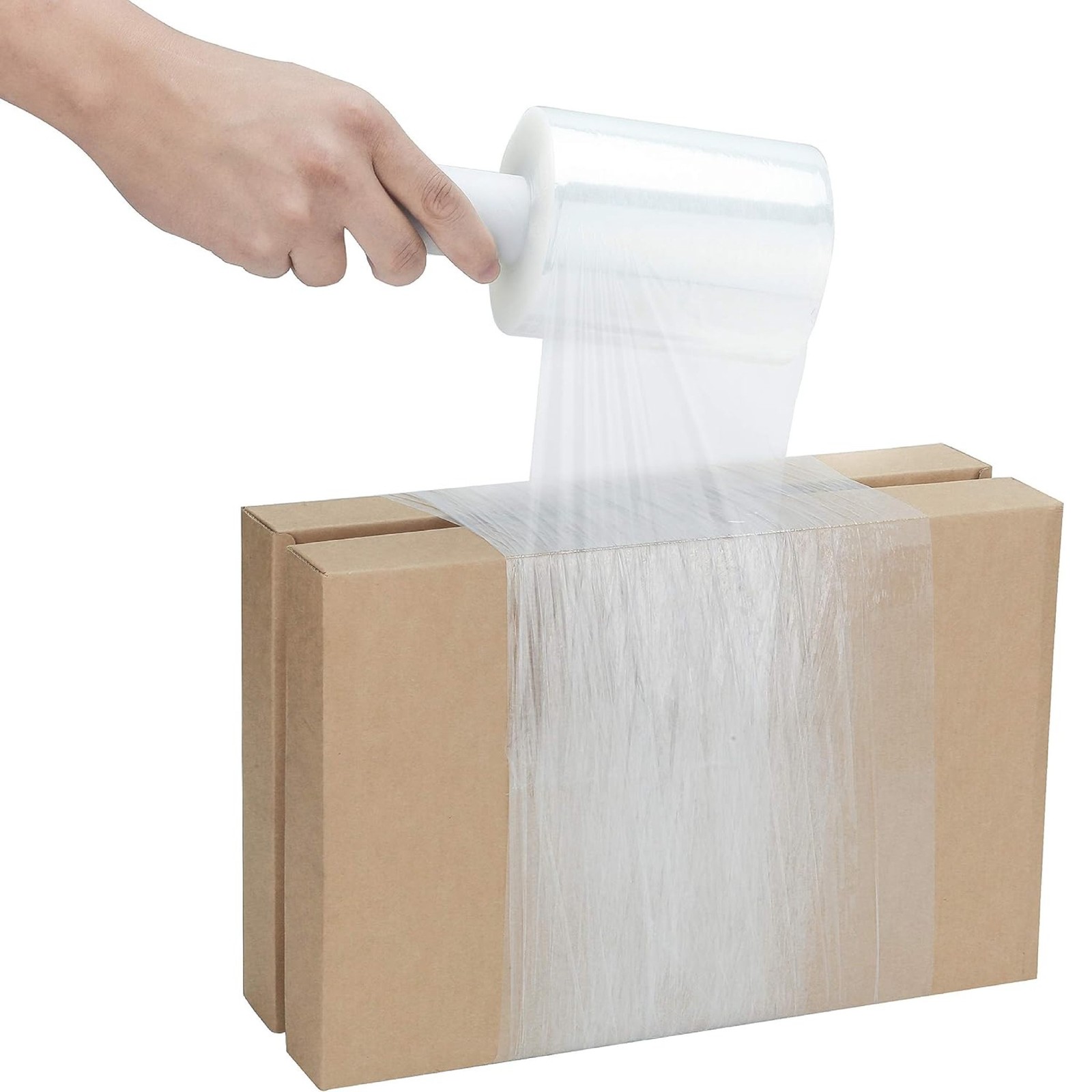 12 Rolls 5″x1000′ 60 Ga Extended Core Clear Stretch Wrap Banding Film w/ Handle