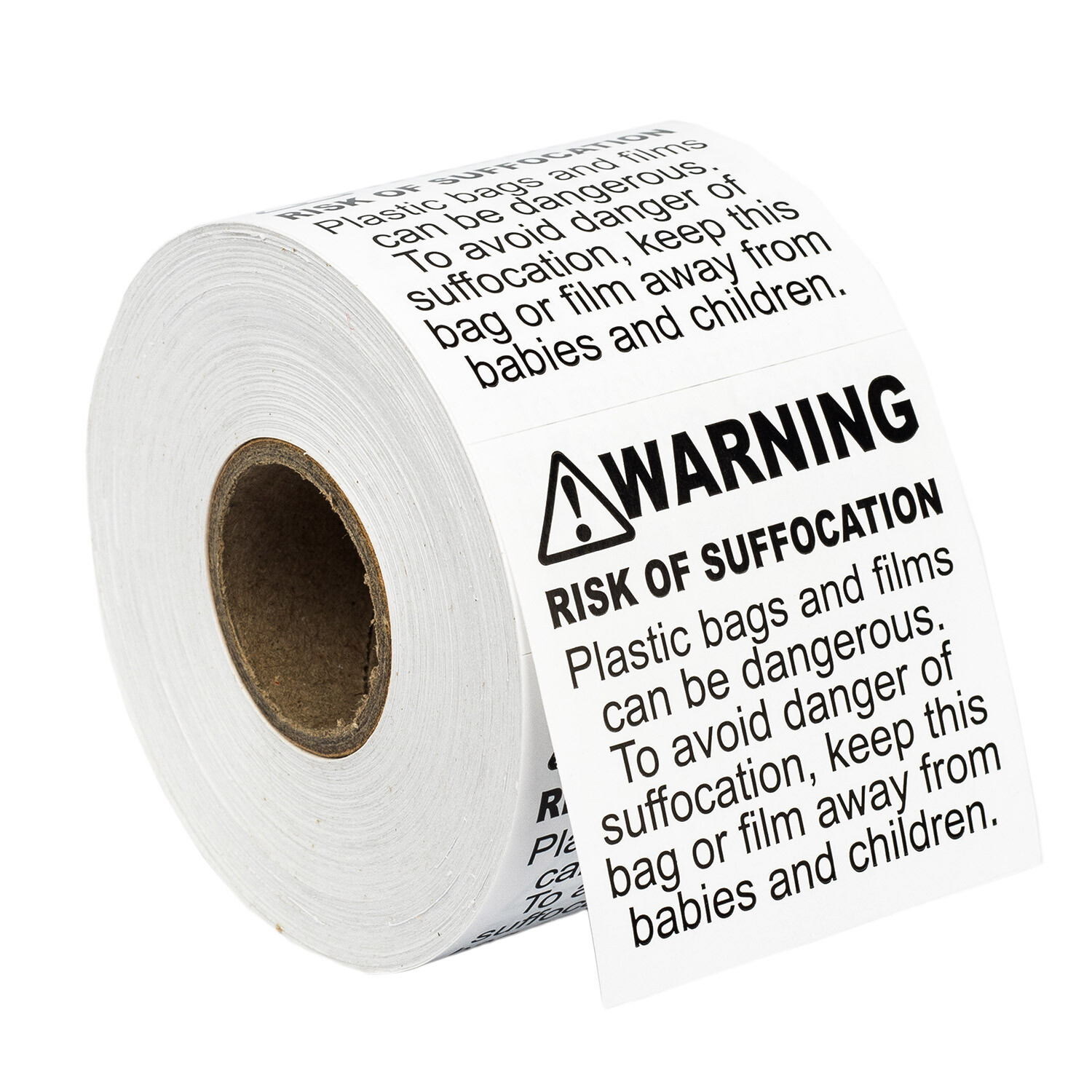 SUFFOCATION WARNING Labels/Stickers (2 x 2) – FBA Approved – (8) Rolls of 500