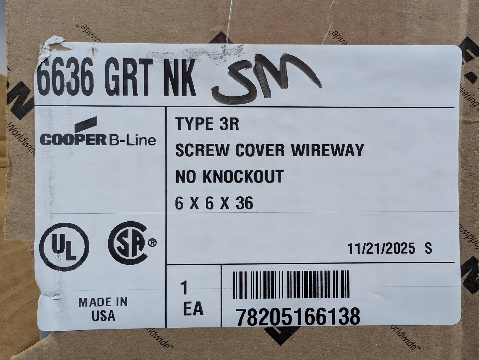 Eaton Cooper B-Line 6636 GRT NK 6x6x36 Type 3R Screw Cover Wireway Outdoor