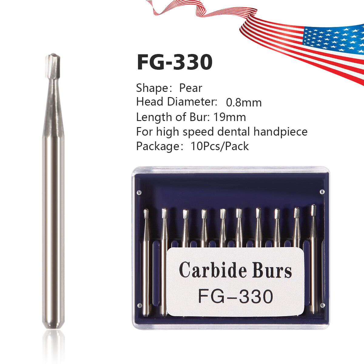 10pcs Dental Tungsten Carbide Pear-Shaped Burs for High Speed Handpiece FG330