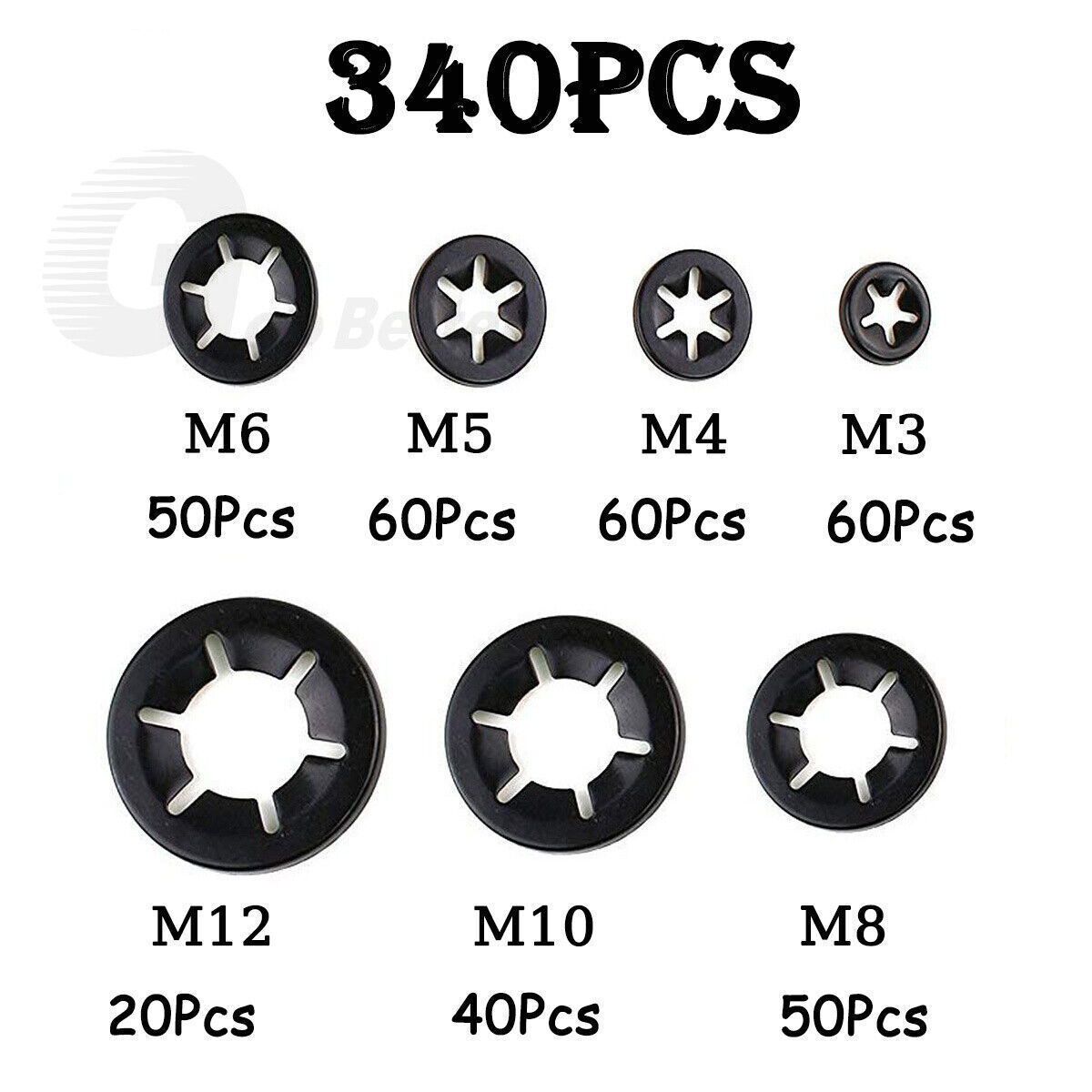 340pcs Internal Tooth Star Lock Spring Quick Washer Push On Speed Nut Assortment