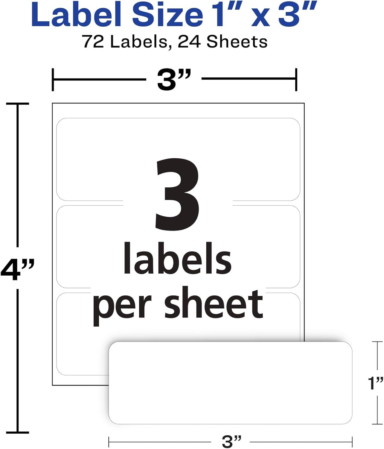 Multi-Use Removable Labels, «X3»,White,Non-Printable,72 Blank Labels Total(6728)