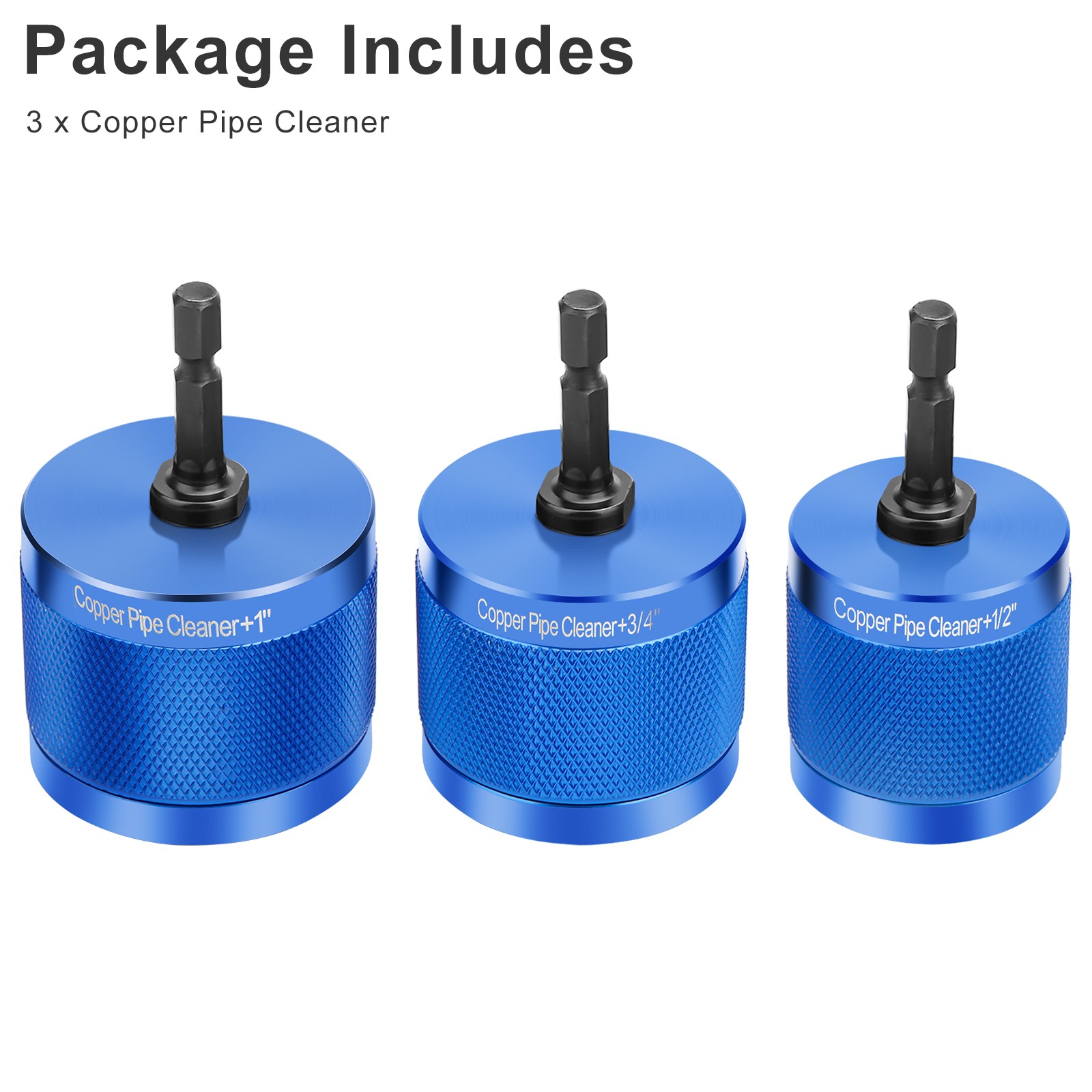 3x Copper Pipe Cleaning Brush Set Drill Attachment 1/2″ 3/4″ 1″ w/ 1/4″Hex Shank