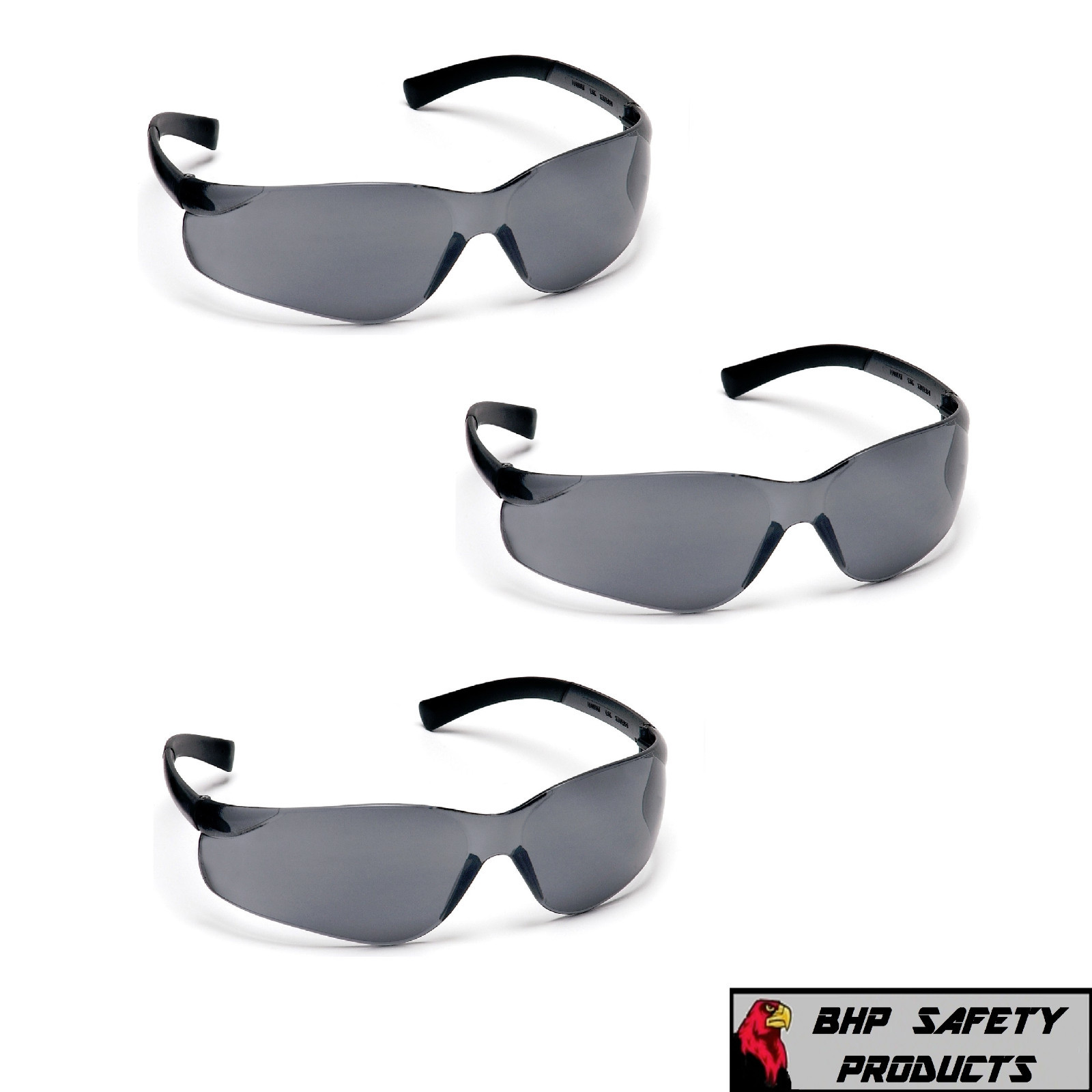 PYRAMEX ZTEK SAFETY GLASSES SMOKE GRAY LENS SUNGLASSES Z87+ S2520S (3 PAIR)