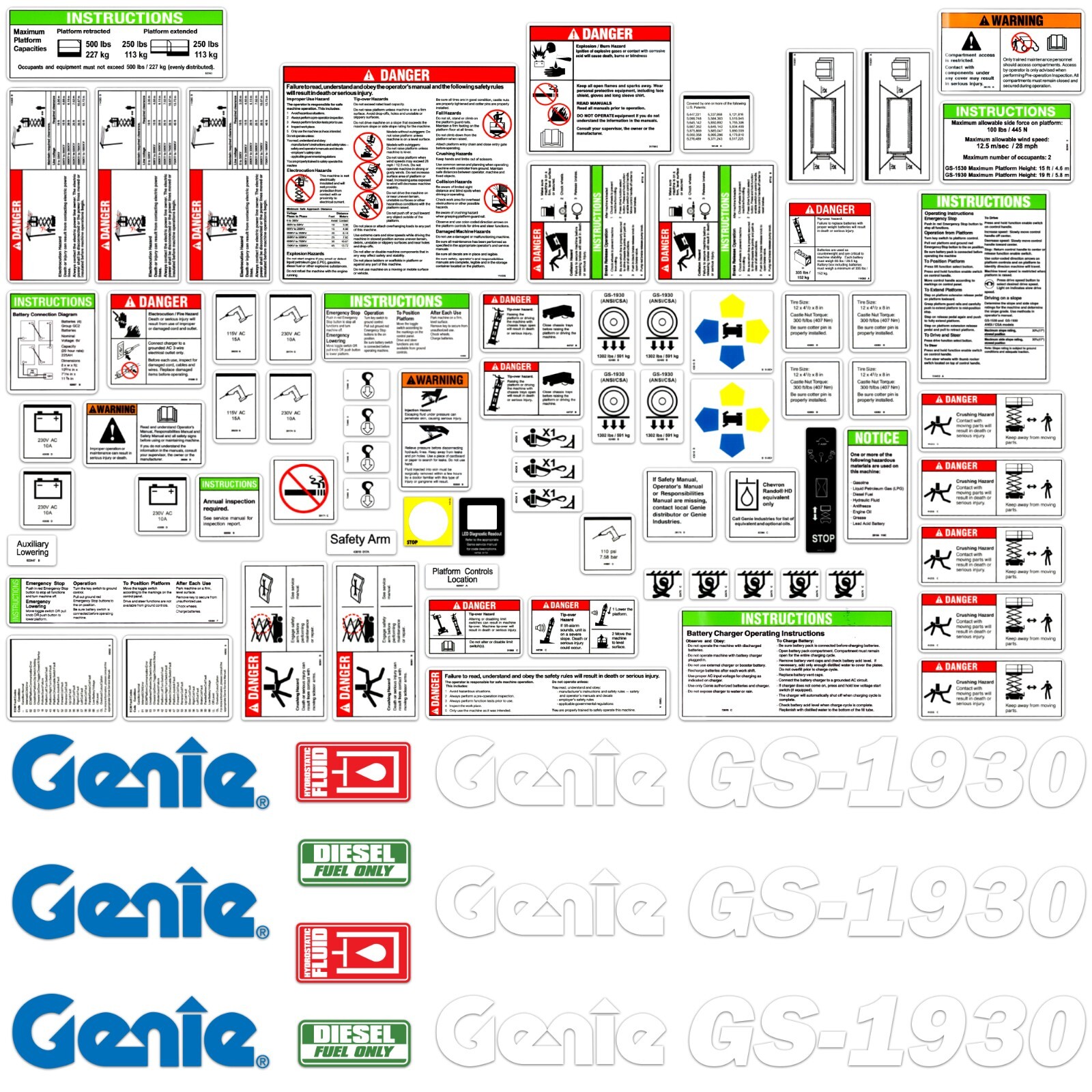 Complete Decal Kit for Genie GS-1930 Decal Kit Sicssor Lift Stickers USA Made!