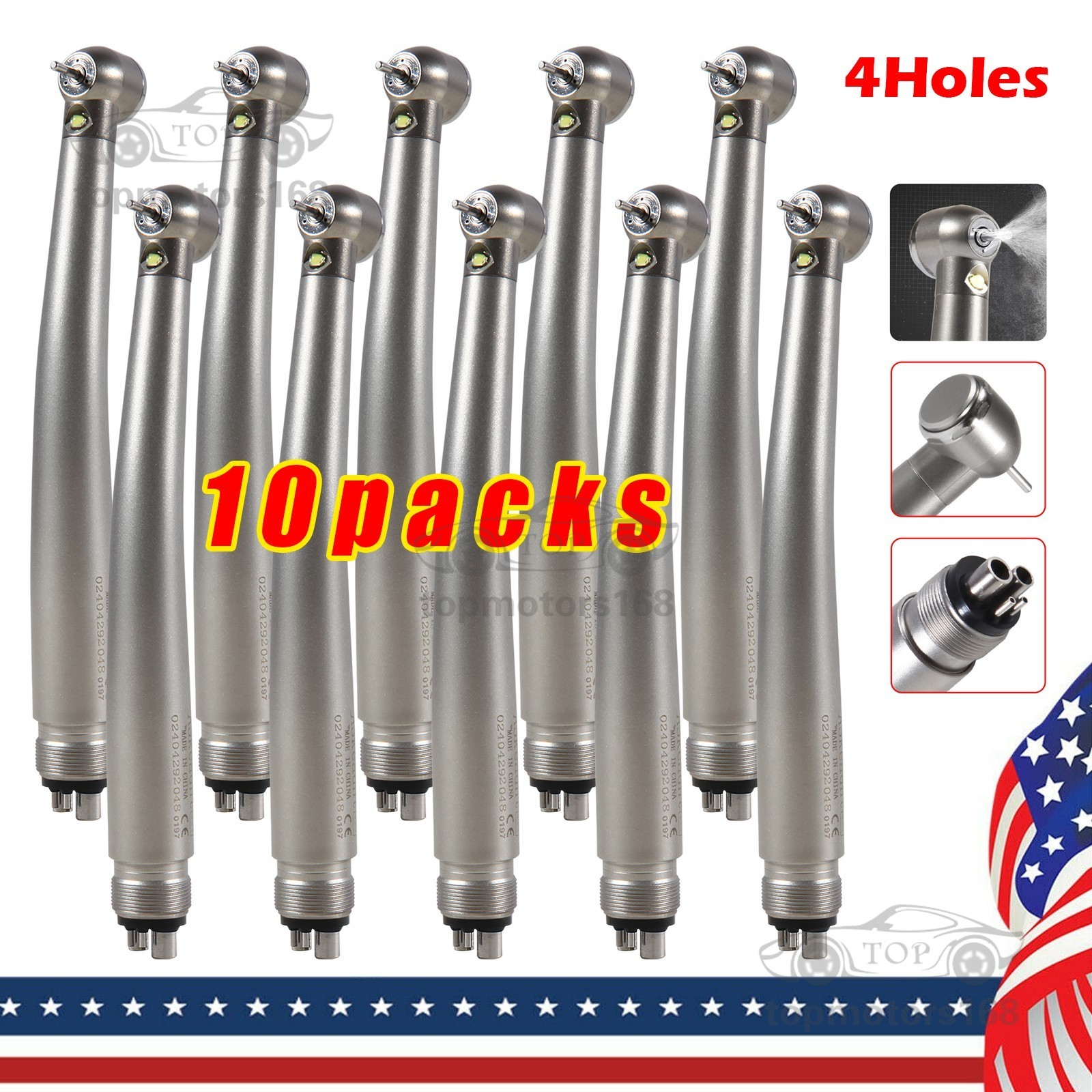 10 PACKS Dental High Speed E generator LED Handpiece Air Turbine 4Hole