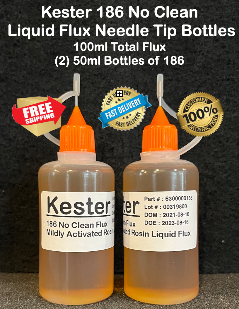 100ml / 3.38oz KESTER 186 NO CLEAN LIQUID ROSIN FLUX NEEDLE TIP BOTTLES