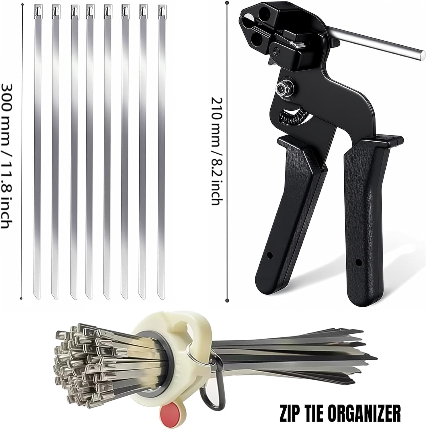 Metal Zip Ties with Stainless Steel Cable Tie 100pcs UV-Resistant, 11.8in