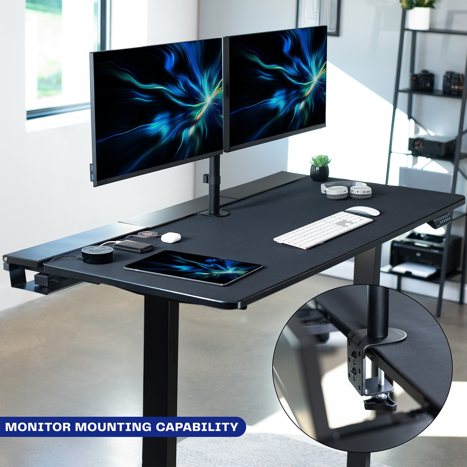 VIVO Black 60″ x 30″ Concealed Cable Table Top w/ Pad for Standing Desk Frames