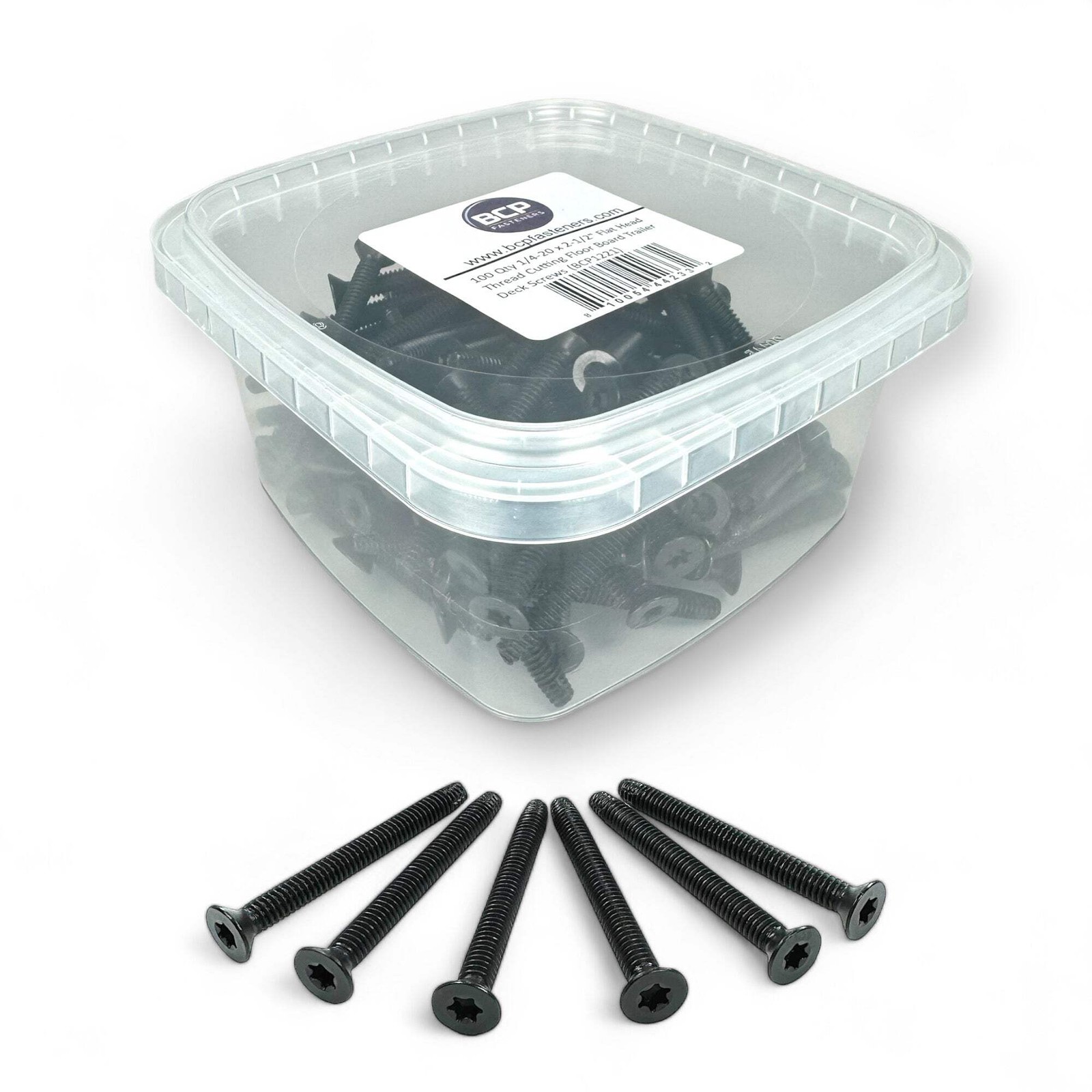 100 Pack – 1/4-20 x 2-1/2” Flat Head Trailer Deck Screws – Type F, T30 Star, Bla