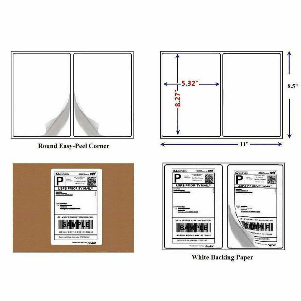 1000 Shipping Labels 8.5×5.5 Half Sheet Rounded Corner Self Adhesive 2 Per Sheet