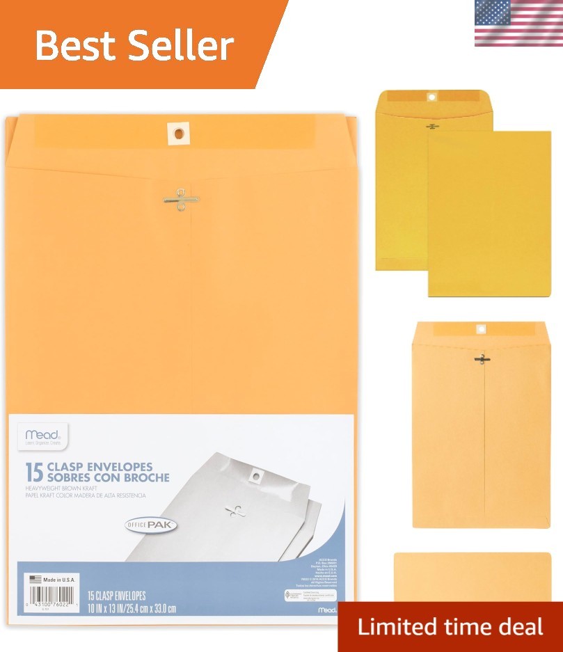 10″ x 13″ Brown Kraft Envelopes with Clasp Closure – 15 Count, Secure Mailing