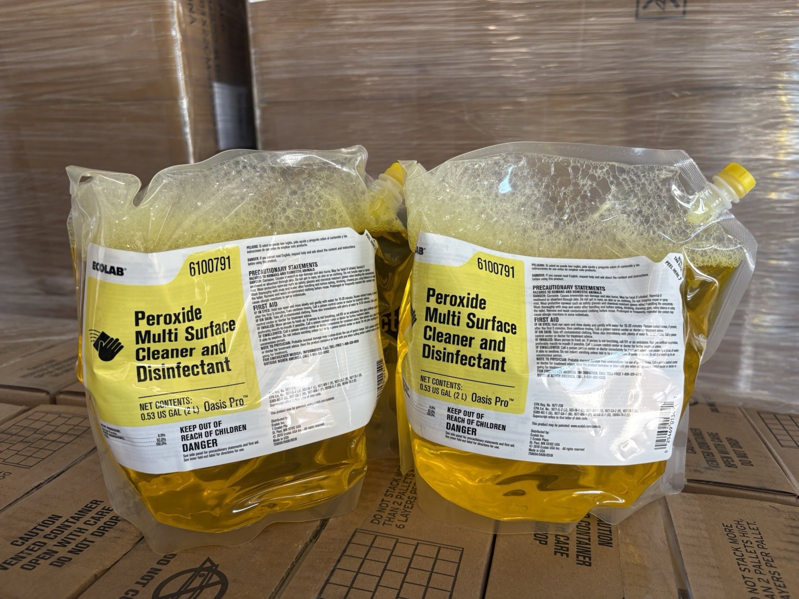 Ecolab 6100791 Peroxide Multi Surface Cleaner 2 Liters Each NEW (2 Bags)