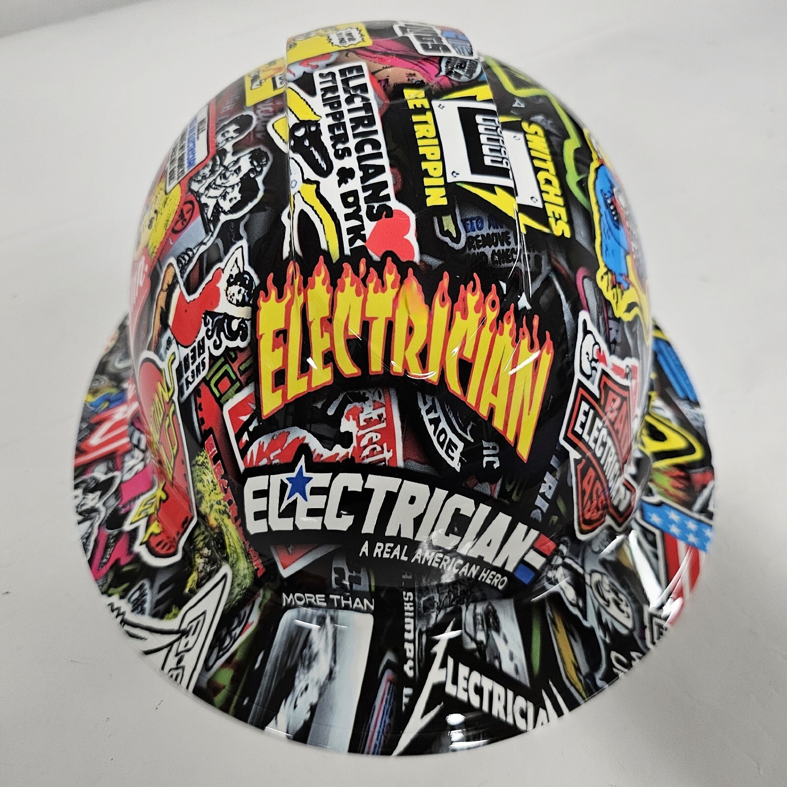 full brim hard hat custom hydro dipped IN ELECTRICIAN EXTREME STICKER BOMB NEW