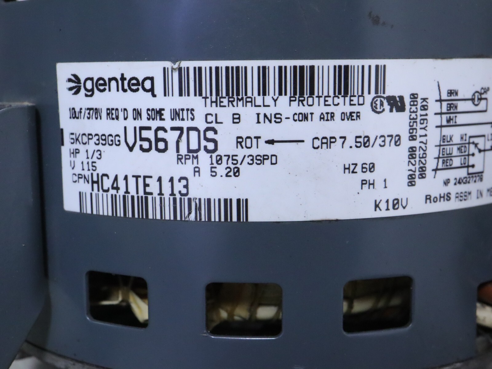 GE Genteq Motors 5KCP39GGV567DS Blower Motor 1/3HP 1075RPM 3SPD 115V HC41TE113