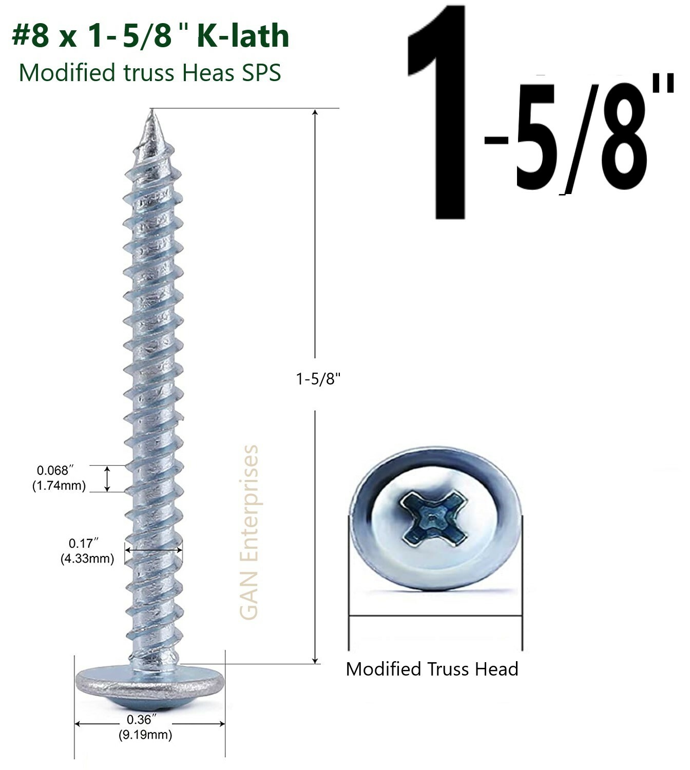 Modified Truss Head Phillips Self piercing sharp point screws #8 x 1/2″- 3″ Zinc