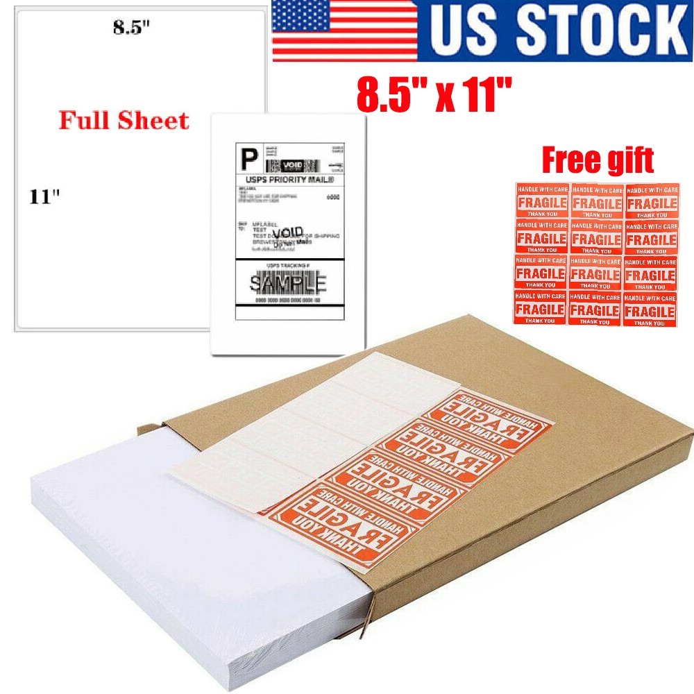 100 Full Sheet Shipping Labels 8.5×11 Self Adhesive Blank Paper for Laser/Inkjet