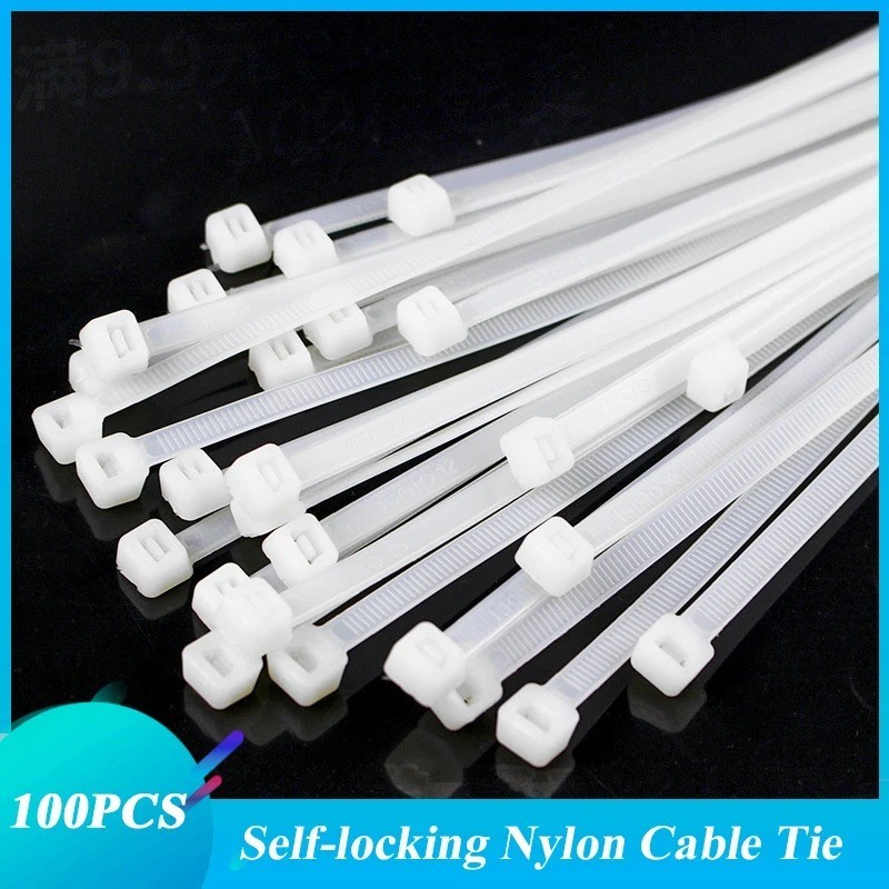 100pcs Cable Ties Black & White Premium Zip Ties Cable Tidy Long Short Small All