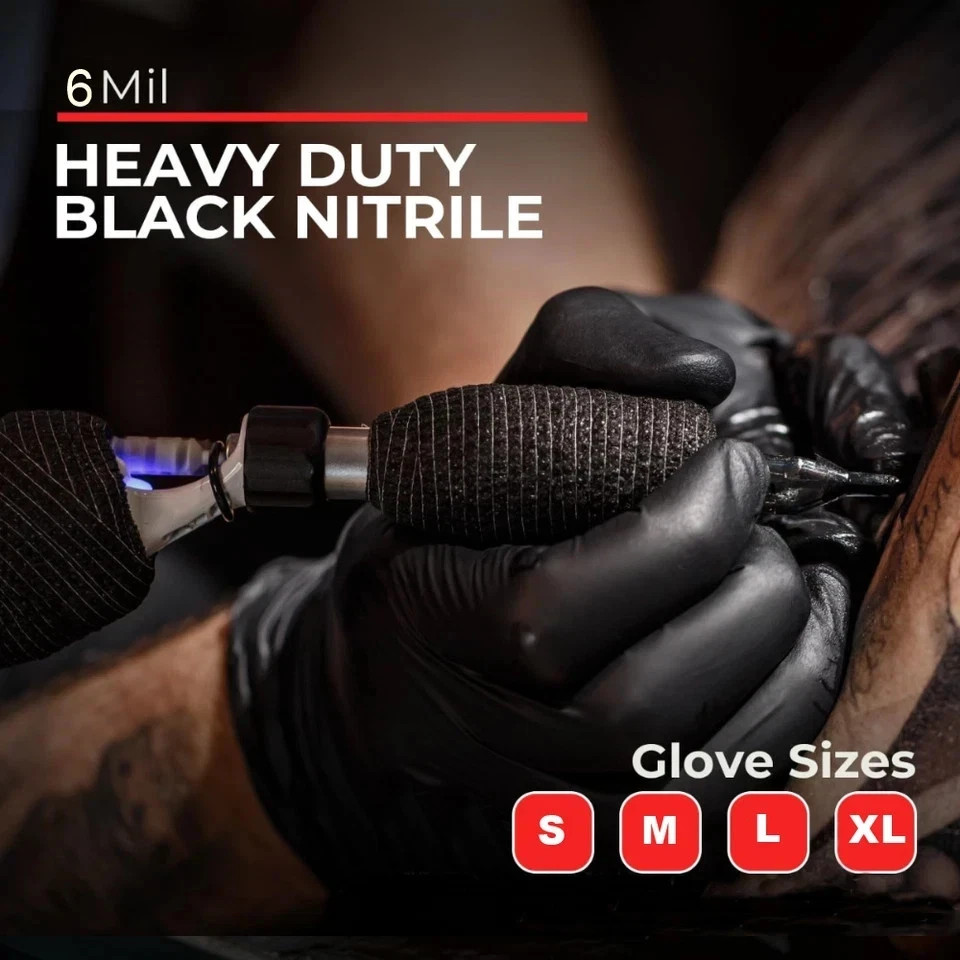 8 Mil Black Nitrile Exam Grade Heavy Duty Powder-Free 8mil 100/1,000 PC (M L XL)