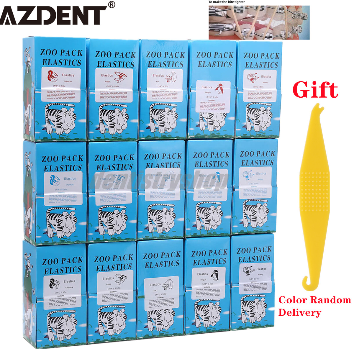 15 Sizes AZDENT Dental Orthodontic Elastics Braces Rubber Bands 3.5/5.0/6.5 OZ