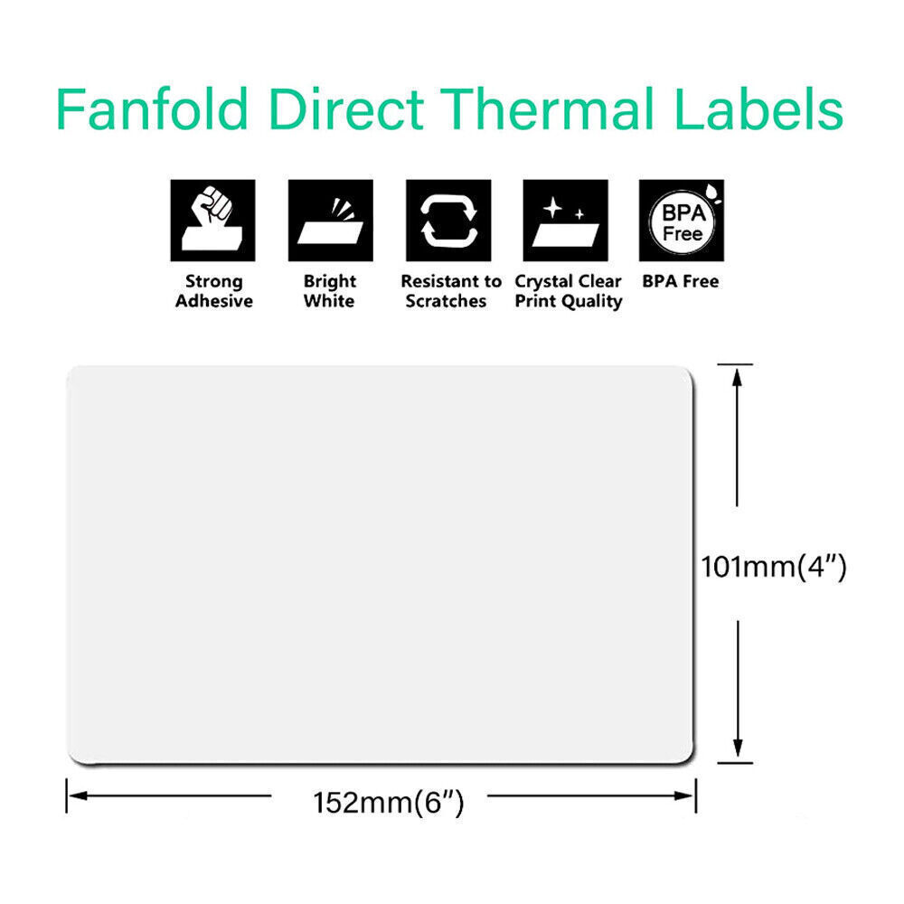 100-5000 4″x6″ Fanfold Direct Thermal Shipping Labels for Zebra & Rollo Printer