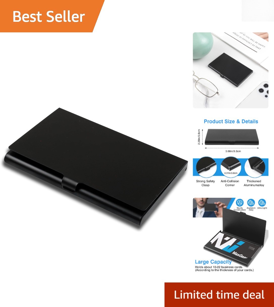 Sleek Slim Stainless Steel Business Card Holder – Elegant Buckle Closure, Black
