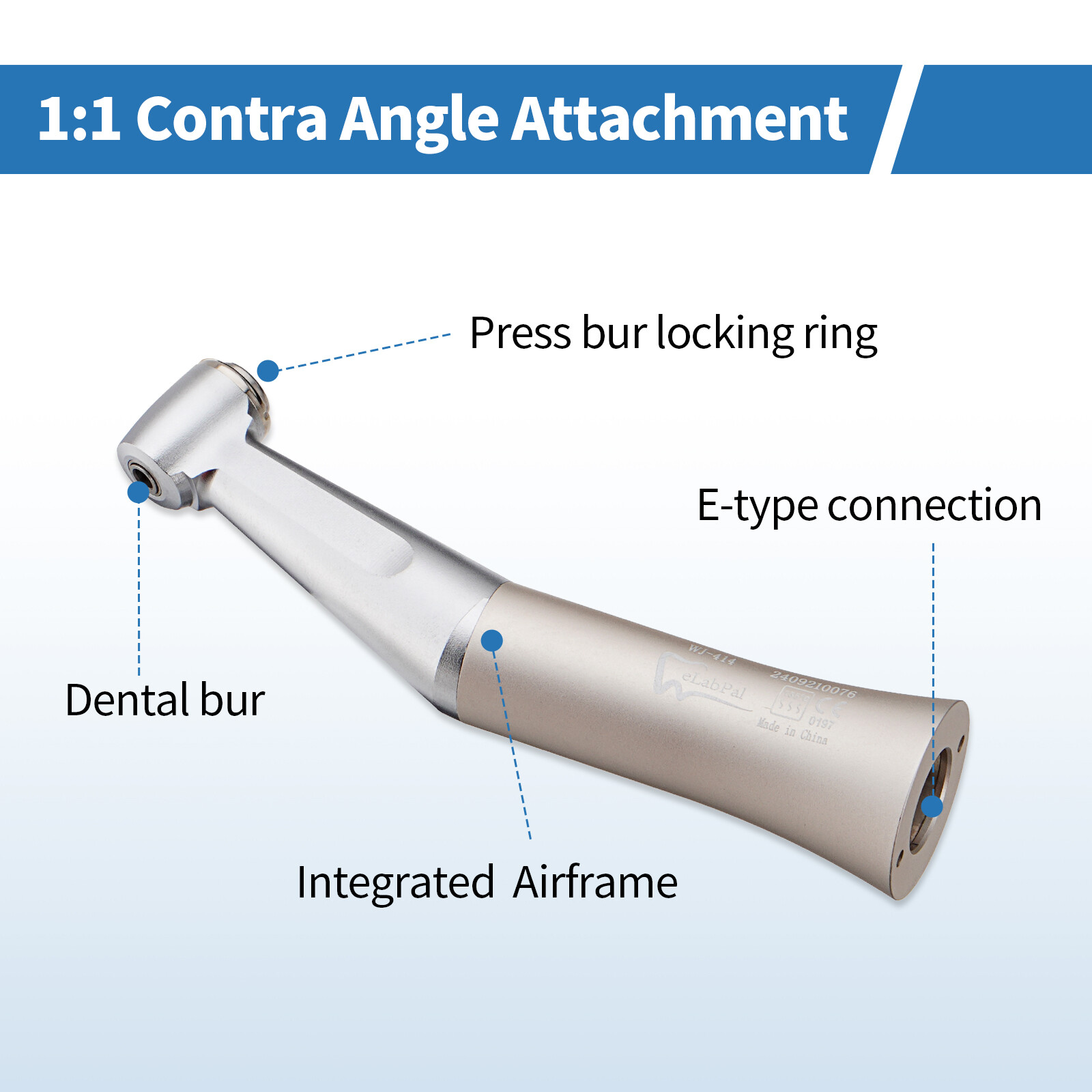 10Packs Dental Slow Low Speed Handpiece 1:1 Contra Angle Push Button E-Type US