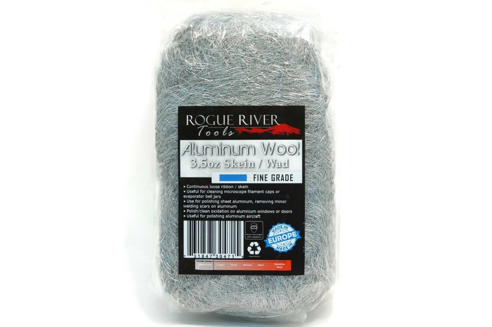 Aluminum Wool (FINE Grade) – 3.5oz Skein/Wad – by Rogue River Tools. Soft clean!