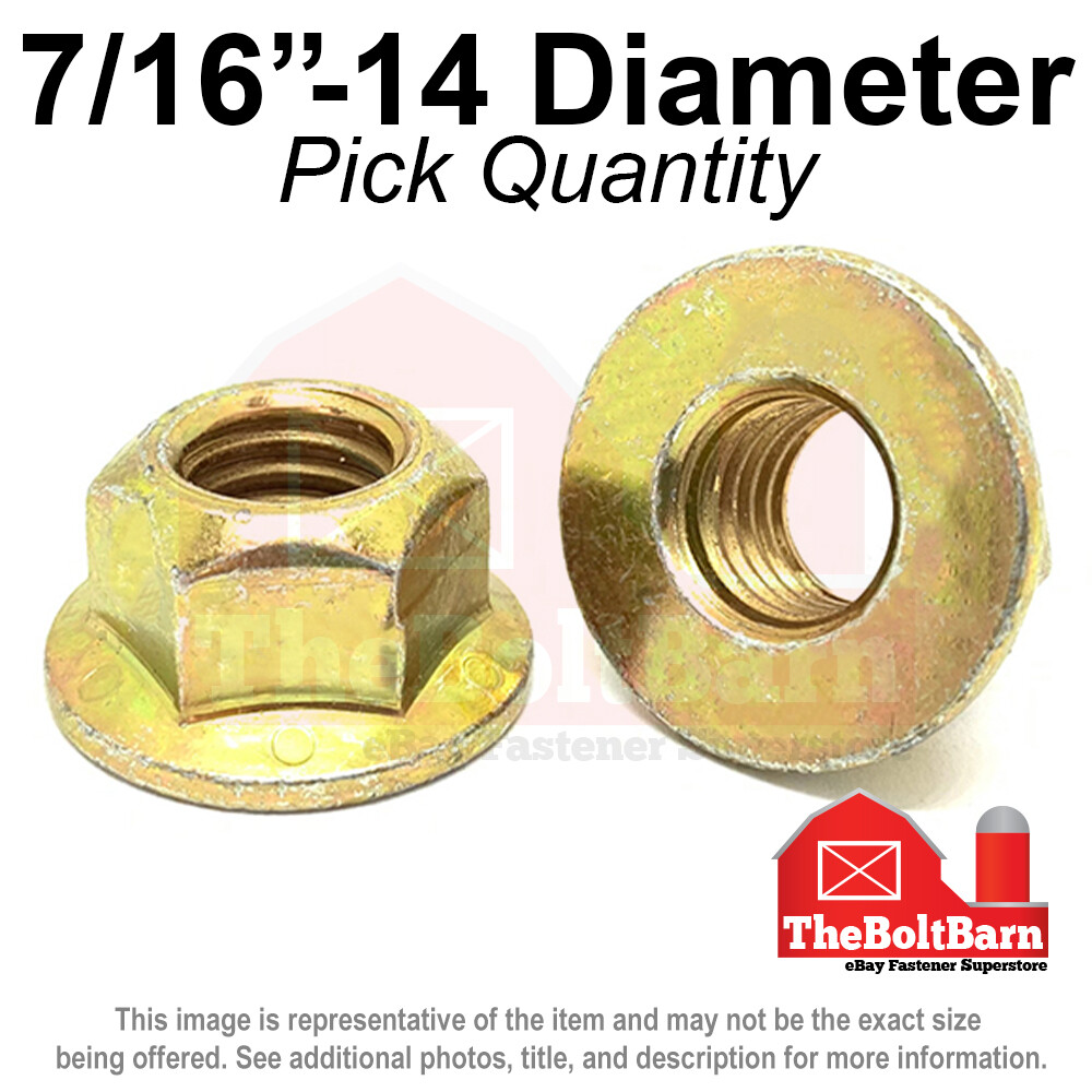 7/16″-14 Grade 8 (G) Hex Flange Top Lock Nuts Coarse Zinc Yellow (Pick Quantity)