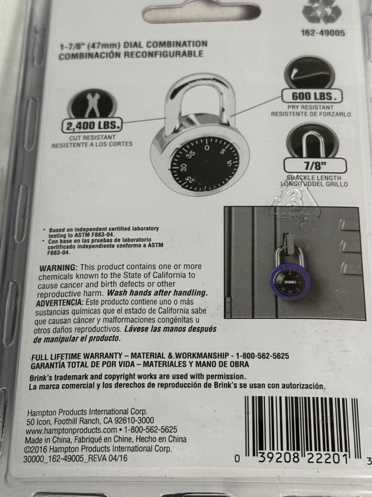 Brinks Dial Combination 40-Digit Padlock Blue 47mm 162-49005 NEW Sealed Lock