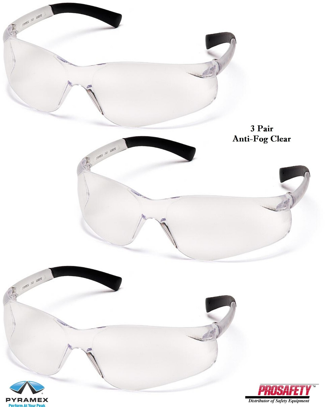 3 PR ZTEK S2510ST CLEAR Anti-Fog Shooting Protective Safety Glasses ANSI Z87+