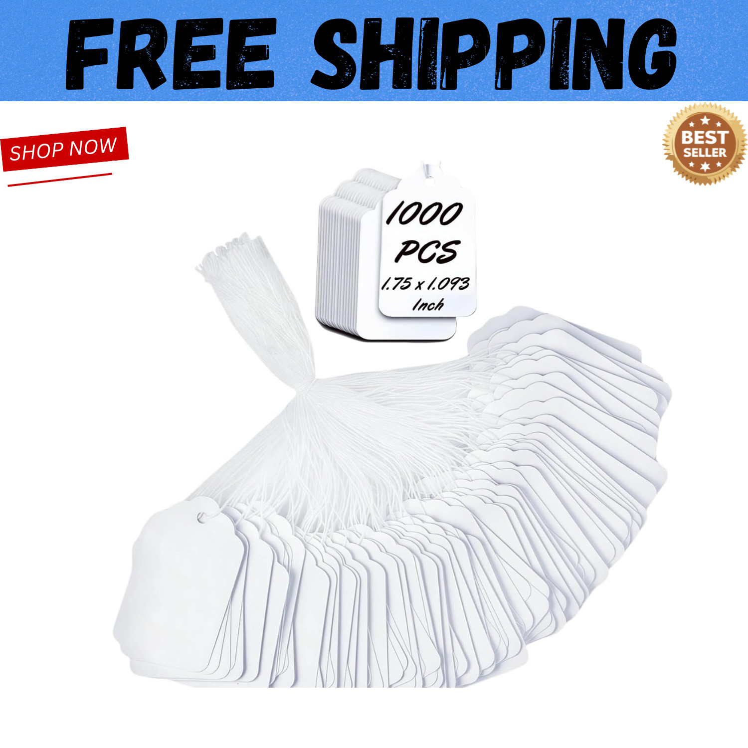 1000 Blank White Merchandise Price Tags with Strings Size #5 Retail Strung Label