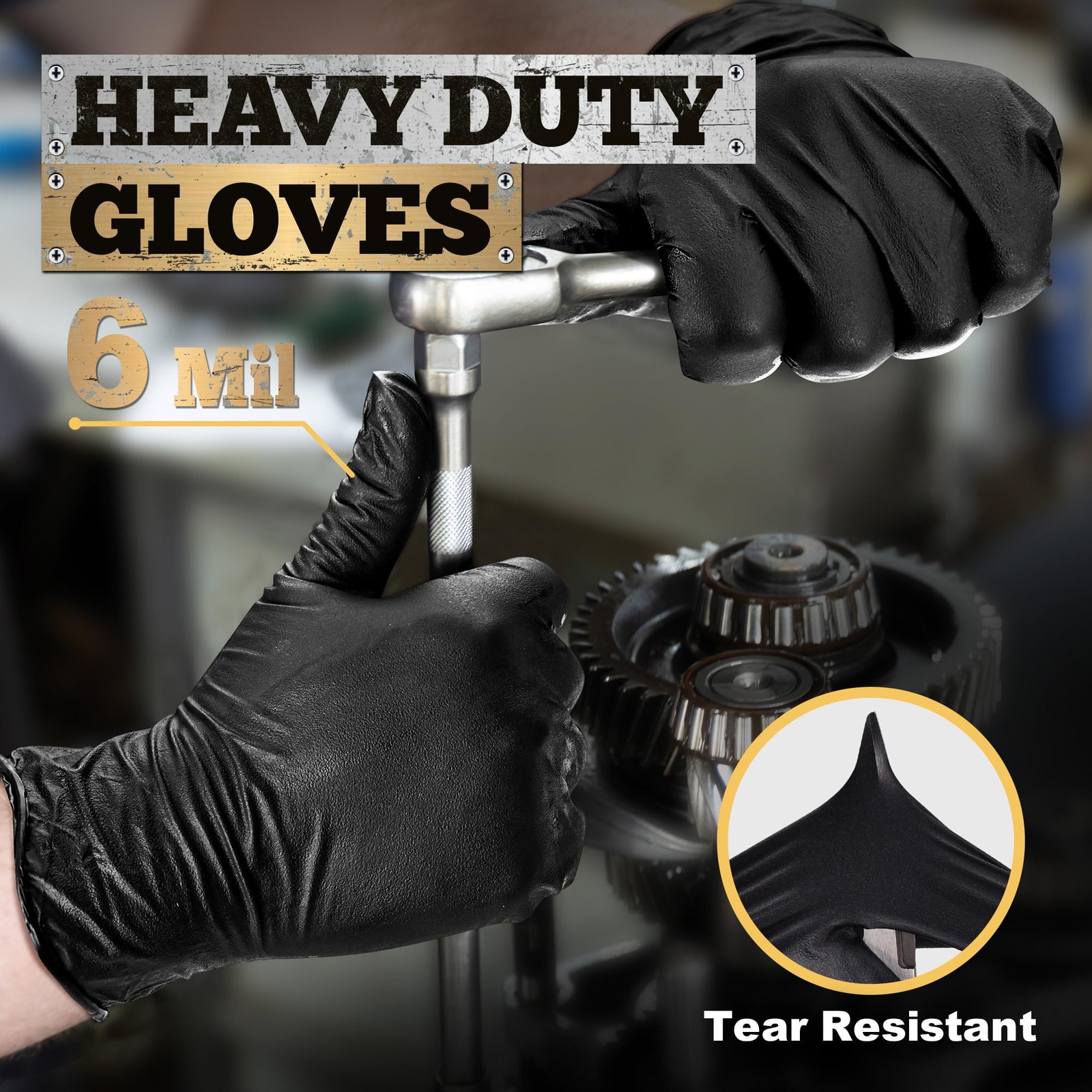 Heavy Duty Nitrile Gloves 6mil, 100 Count, Black, Latex-Free, Powder-Free