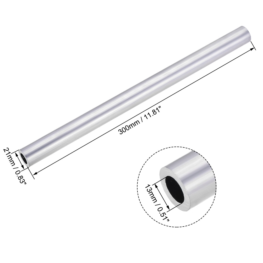 21mm OD 13mm Inner Dia 300mm Length 6063 Aluminum Round Tube Seamless Tube