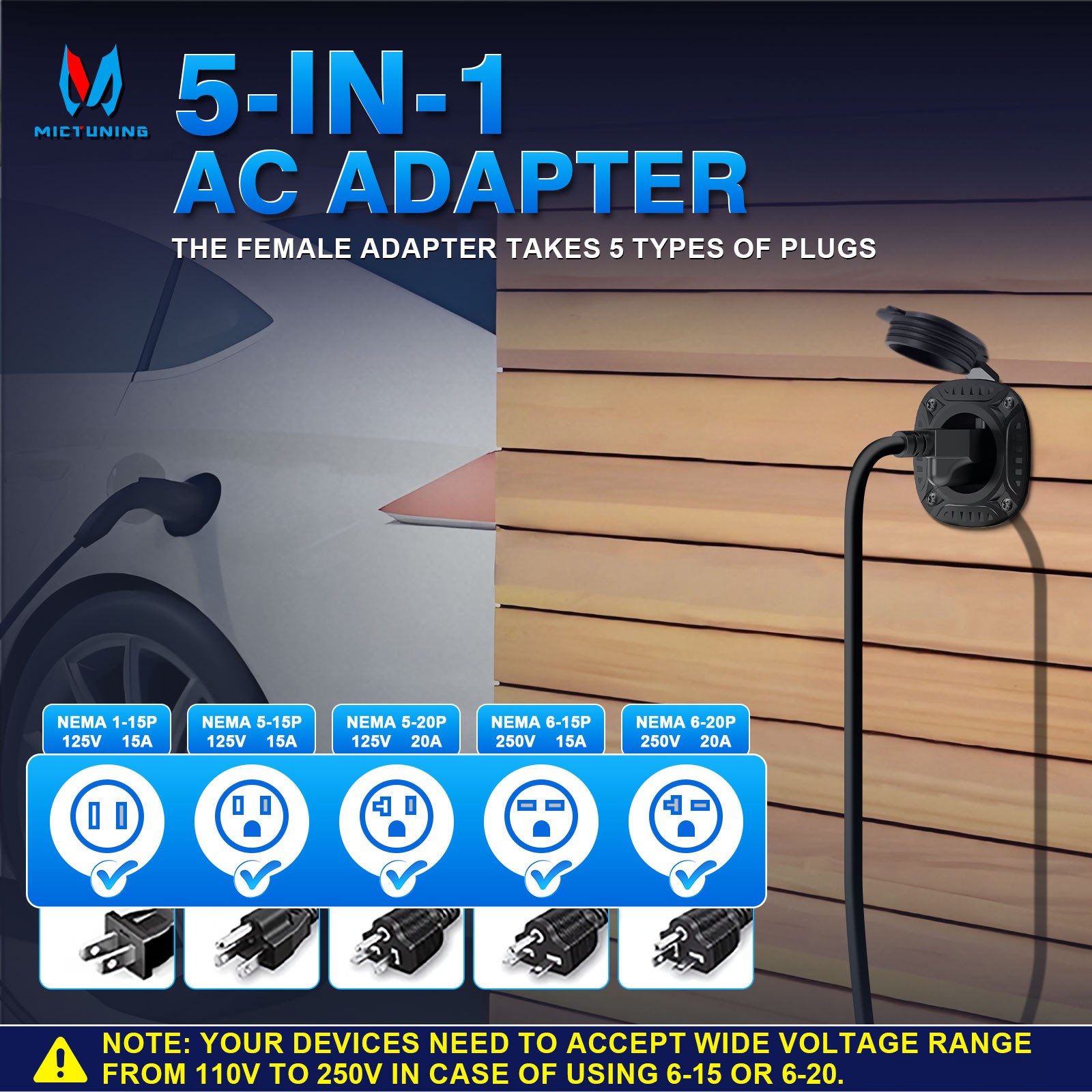15A 125V AC Port Plug, 12AWG RV Shore Power Inlet Plug w/18» Extension Cord