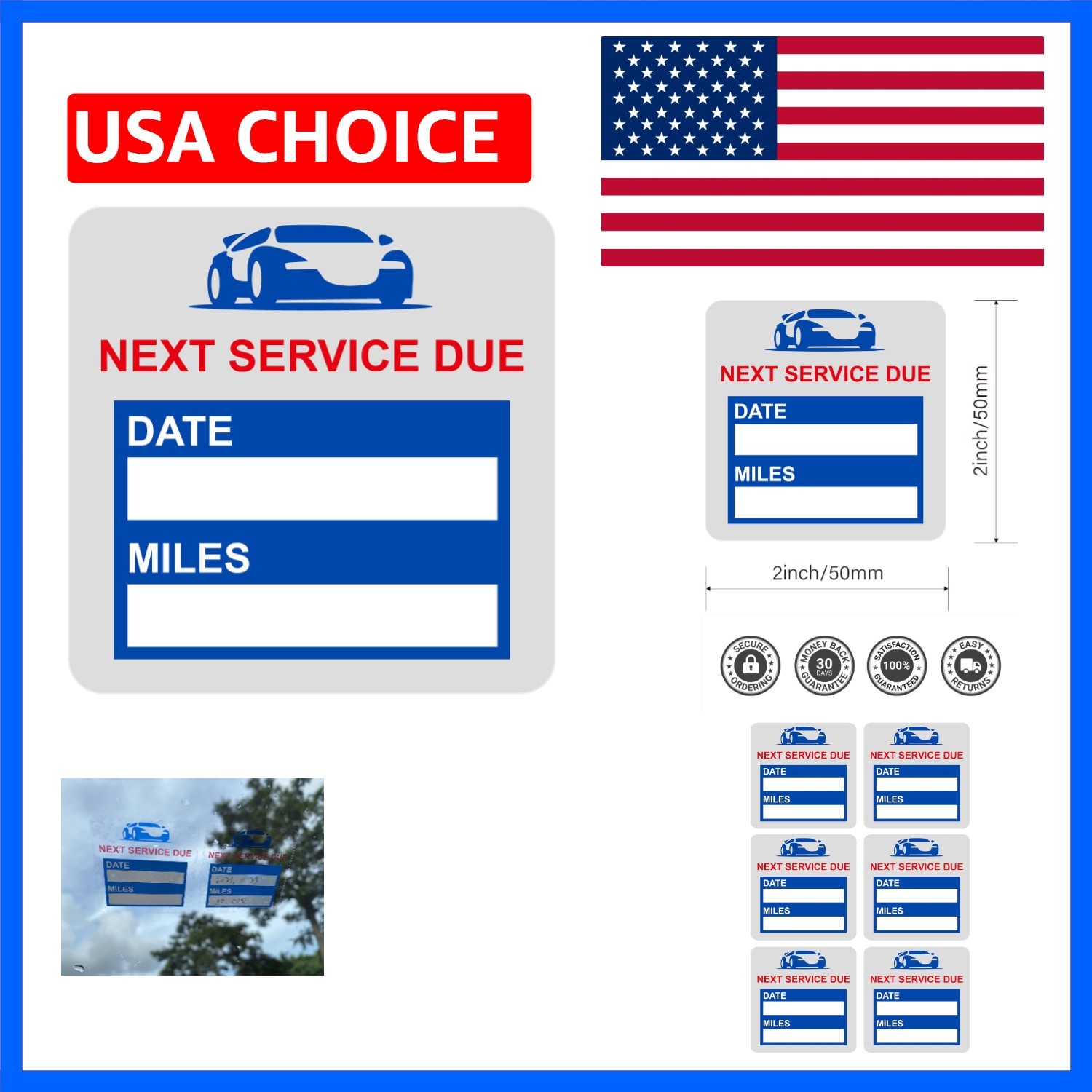 Service Due Static Cling Sticker, Blue 60pcs 2″x2″ Next Service Due Clear Oil…