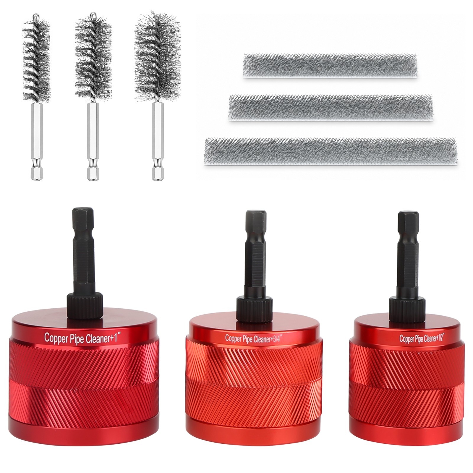 1/2″ 3/4″ 1″ Copper Tube Cleaning Brush Set for Drill Plumbing Pipe Cleaner Tool