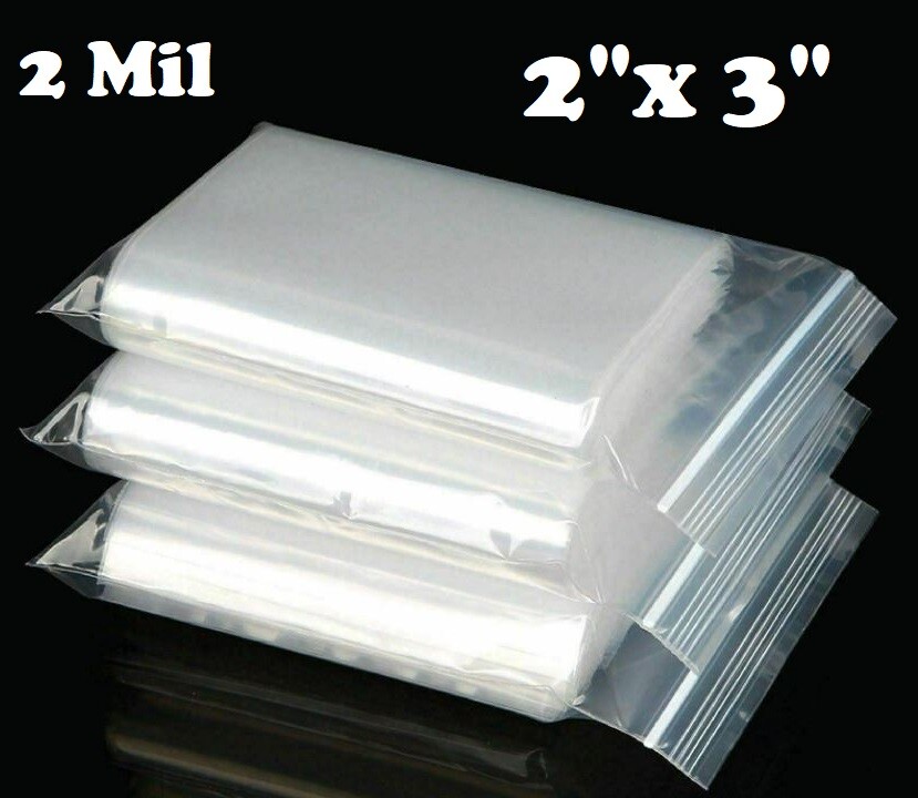 2″x 3″ ZIP SEAL BAGS CLEAR 2 MIL PLASTIC RECLOSABLE LOCK MINI BAGGIES 2MIL