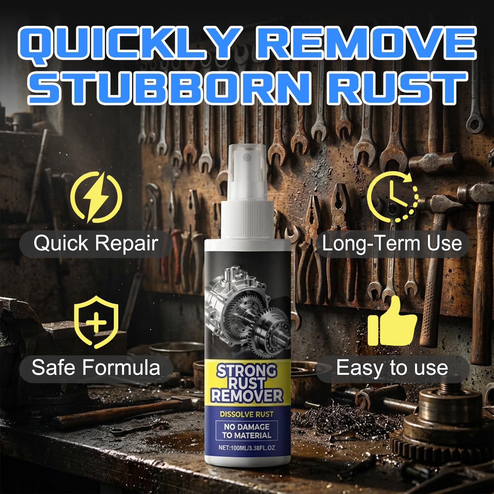 2pcs Rust Remover Spray, Rust Remover Spray for Metal, Heavy Duty Metal Clean…