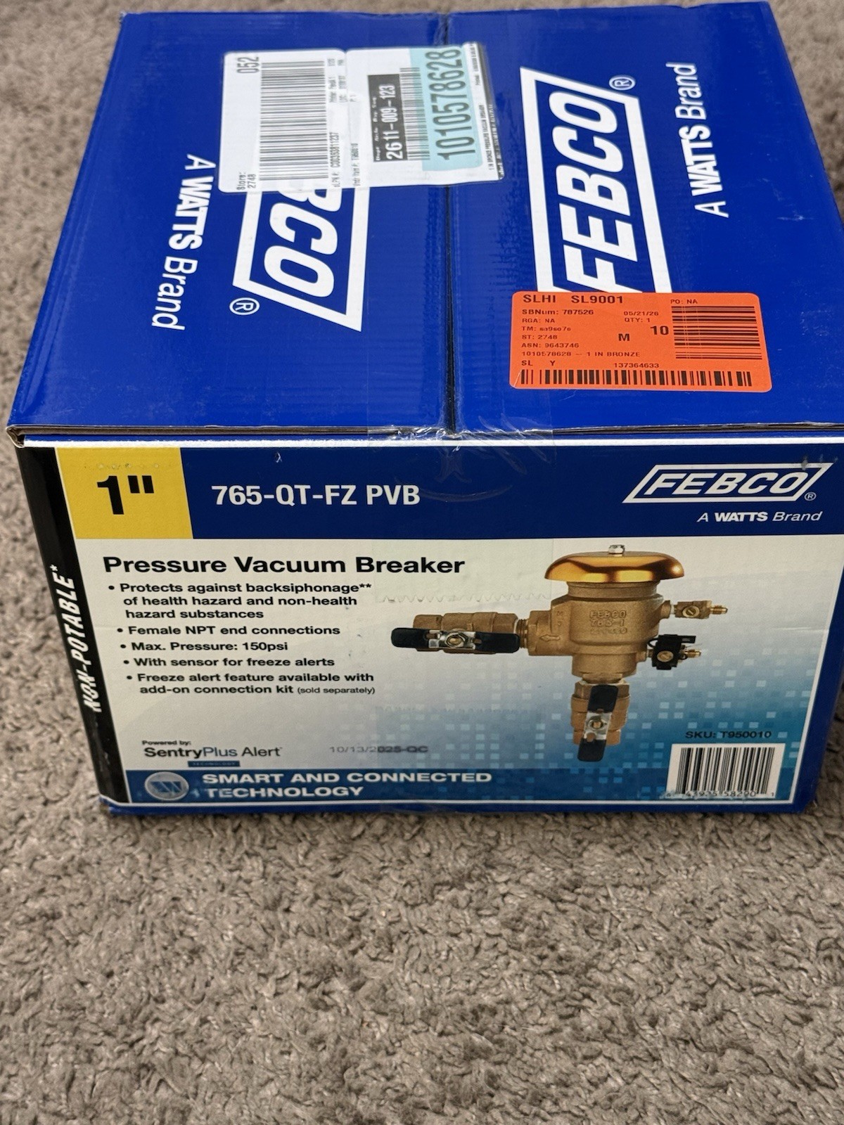 Febco 765-QT-FZ 1 in. Bronze Pressure Vacuum Breaker Backflow Preventer NEW