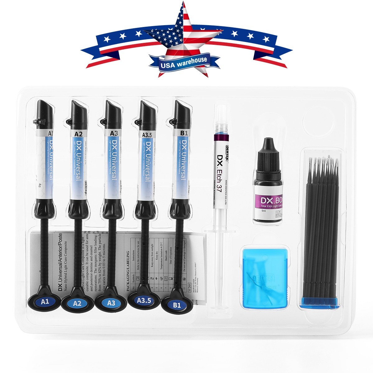 Kit de resina de compuesto de cura dental Dentex Light Shade A1 A2 A3 A3.5 B1