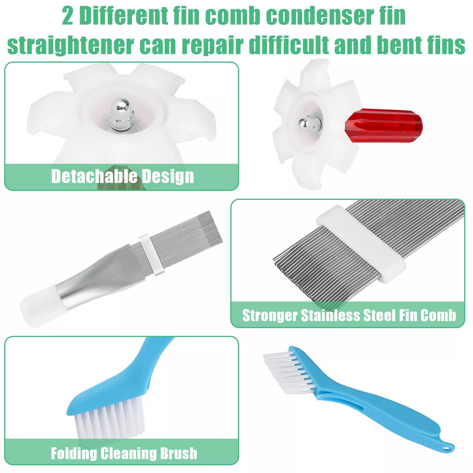 Air Conditioner Fin Cleaner Set Fin Comb Condenser Straightener Cleaning Brush
