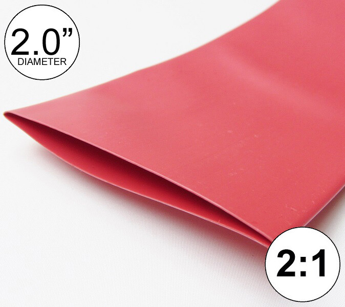 2″ ID Red Heat Shrink Tube 2:1 ratio 2.0″ wrap (2×24″= 4 feet) inch/ft/to 50mm
