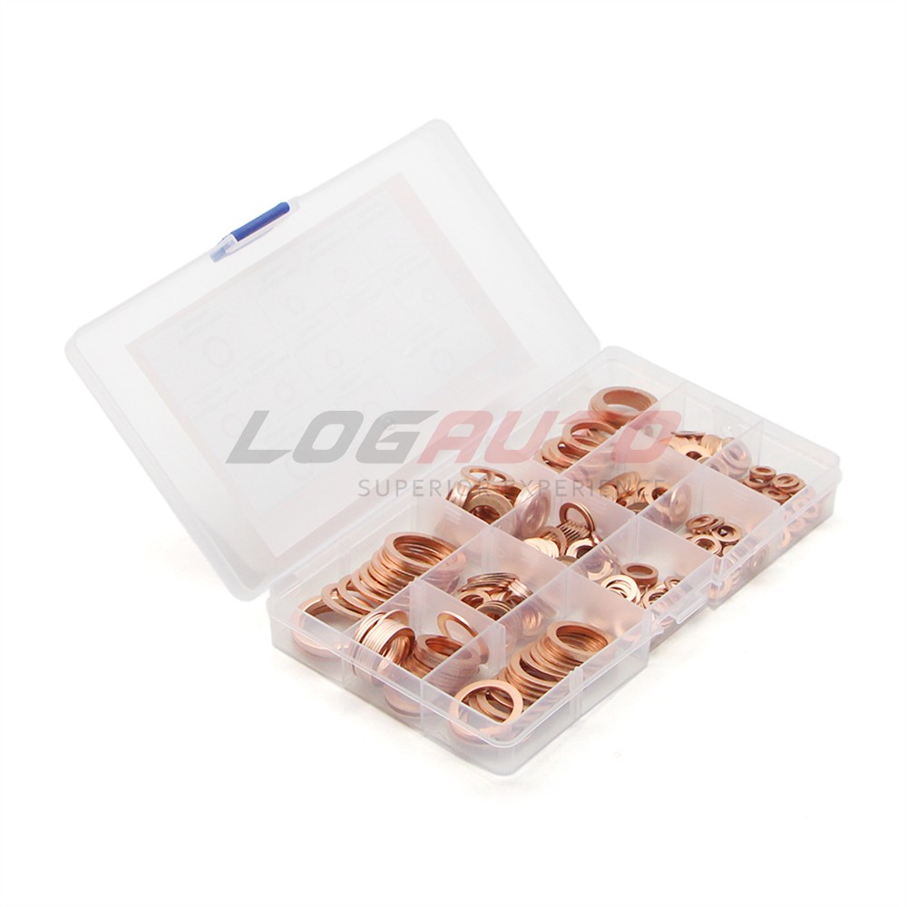 300Pcs Copper Crush Flat Washer Solid Gasket Set Ring Seal M5-M20 Assortment Kit